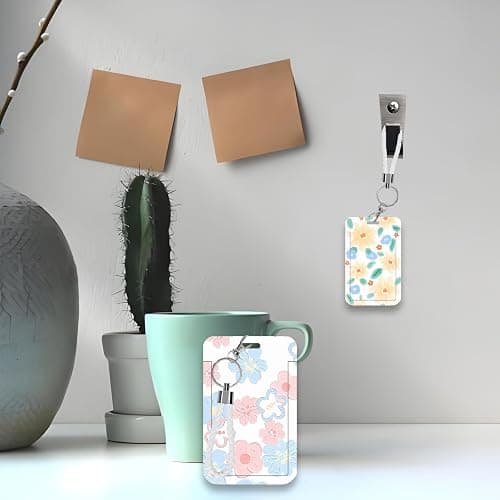 4 Stück Blumenmuster Kpop Photocard Holder mit Schlüsselanhänger, Sliding Hartplastik Kartenhülle, Card Sleeves, Niedliche Kartenhalter für Bus Card, Studentenausweis Ausweis, Bankkarte, Ausweishalter thumbnail 7