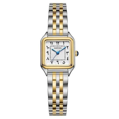 AMOVAN Vintage Gold Watches for Women Small Wrist - Arabic Numeral Dial, Rectangular Quartz Watch, Dainty Ladies Wrist Watch for Mother's Day Valentine's Day Anniversary Birthday - Image 1