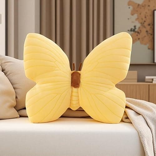 Labauxite Butterfly Shaped Throw Pillow, Soft Butterfly Stuffed Seat Cushion Pad,Plush Pillow Velvet Decorative Animal Pillow for Couch Living Room Bed (Yellow) - Image 1