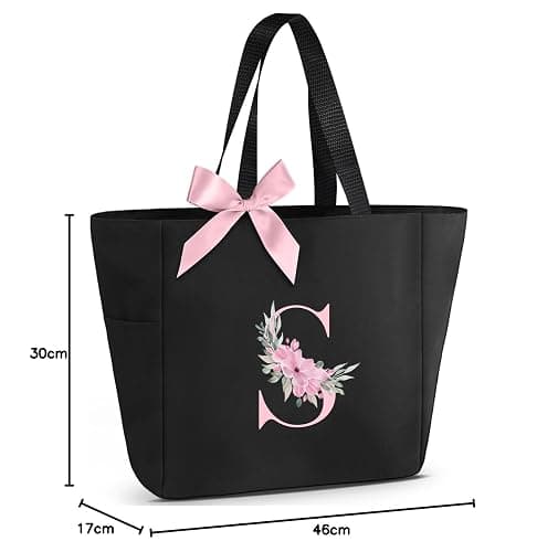 Vavabox A-Z Initial Personalized Tote Bag, Waterproof Gifts for Women, Bridesmaids, Mom, Teachers, Friends (01-Black, S) thumbnail 3