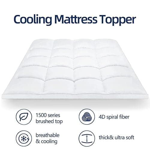 Mattress Topper Queen for Back Pain, Extra Thick Mattress Pad Cover, Plush Pillow Top, Deep Elastic Pocket, White thumbnail 2