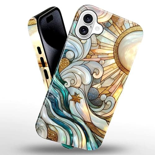 Case for iPhone 16,Waves Marble Sun Glass Phone Case Slim Silicone Shockproof Cover for Girls Women（Glossy & Durable） thumbnail 2