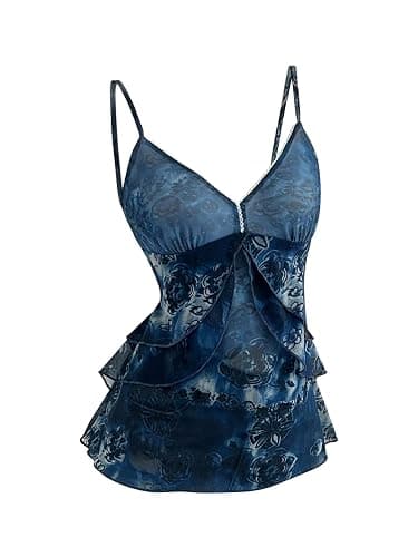 Verdusa Women's Y2k Top Cute Babydoll Tank Tops Floral 2000s Clothing Going Out Mesh Camisole Whimsical Clothes - Image 1