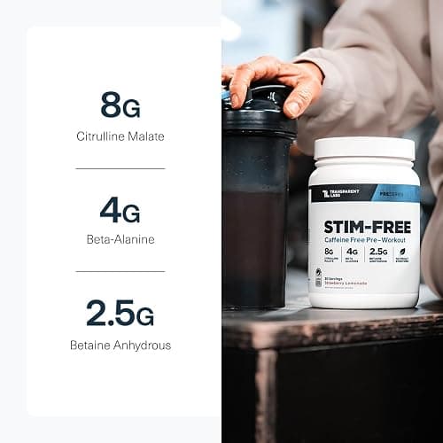 Transparent Labs Stim-Free Pre-Workout - Caffeine & Stim Free Pre Workout Powder for Men and Women with Beta Alanine Powder, Citrulline Malate, & elevATP - 30 Servings, Tropical Punch thumbnail 6