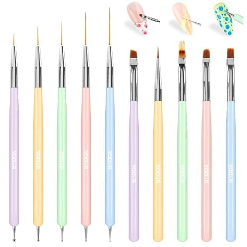 YOOVR 10 Pcs Nail Art Brushes Set, Nail Dotting Tools, French Tip Tool, Nail Art Deign Tools with Builder Gel Brush Polish Extension Brush Thin Liner Detail Painting Brushes, Nail Tech Supplies Kit - Image 1