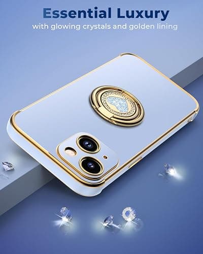 XYZ for iPhone 15 Case with Stand, Phone Case with Double Ring Kickstand, Women Girls Bling Luxury Protective Case Heart for iPhone 15, Blue thumbnail 7