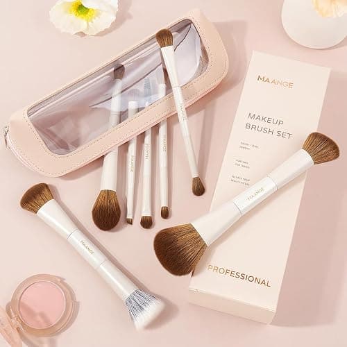 MAANGE Makeup Brush Set 14-In-7 Double Ended Essential Foundation Makeup Brushes for Powder Concealers Eye Shadows Blush Make Up Brushes with Travel Makeup Case thumbnail 9