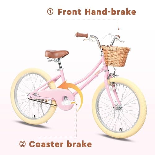 Petimini Girls Bike with Basket for 2-12 Years Old Kids, 12 14 16 18 20 Inch Bicycle with Bell Training Wheels, Multiple Colors - Pink - 20 Inch With Kickstand & Dual Hand Brakes thumbnail 9