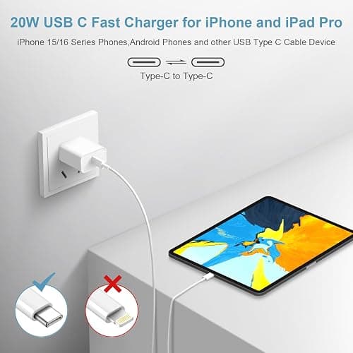 iPhone 17 16 15 Charger Fast Charging Type C Chargers USB C Charger Block iPhone 17 16 15 Air Pro Max Chargers with 6FT Cable for iPhone 17/17 Plus/17 Pro Max/16/16 Plus/16 Pro Max/15 Pro Max/iPad Pro thumbnail 6