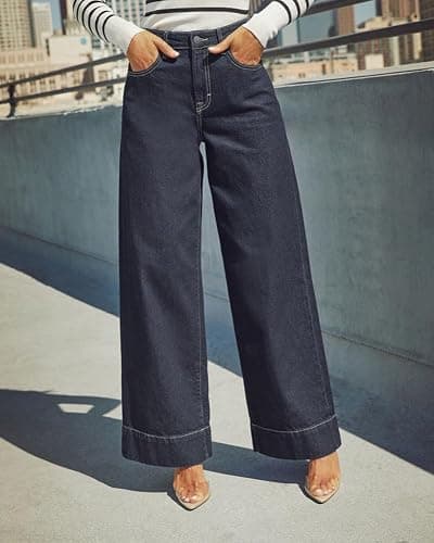 Women's High Waisted Wide Leg Jeans - Stretchy Straight Leg Denim Pants, 2025 Trendy Casual Comfort Fit thumbnail 3