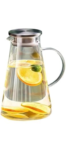 Home & Treat 1.8 Liter Glass Pitcher with Stainless Steel Lid Borosilicate Cold Hot Water Carafe Jug for Beverages Juice Iced Tea Wine Coffee Milk Dishwasher Safe thumbnail 4