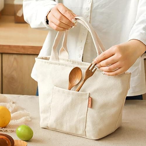 Women Lunch Tote, Reusable Lunch Bag for Men Adult Work School Travel, Reusable Leakproof Tote, Insulated Lunch Bag (1pcs Beige) thumbnail 6
