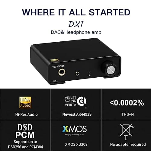 TOPPING DX1 DAC Amplificatore Per Cuffie, AK4493S DSD256 32Bit/384kHz XU208 USB DAC, Convertitori Digitali Analogici Hi-Res Audio da USB a RCA, 3,5mm 6,35mm 280mW×2 Amplificatori (argentato) thumbnail 2