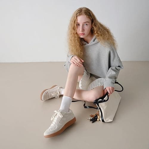 RIBONGZ Women's Casual Shoes Fashion Sneakers Lace Up Tennis Sneaker Classic Low Top Trainers with Gum Sole Leather Suede Walking Footwear Dressy Shoes thumbnail 7