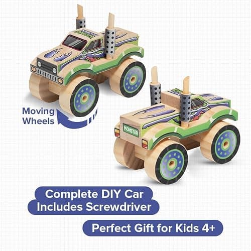 Little Jupiter DIY Wooden Kits w/Stickers - Kids Building Kit - Stem Toys for Ages 4-7 - Wood Crafts for Kids - Woodworking Kits (Monster Truck 2) thumbnail 5