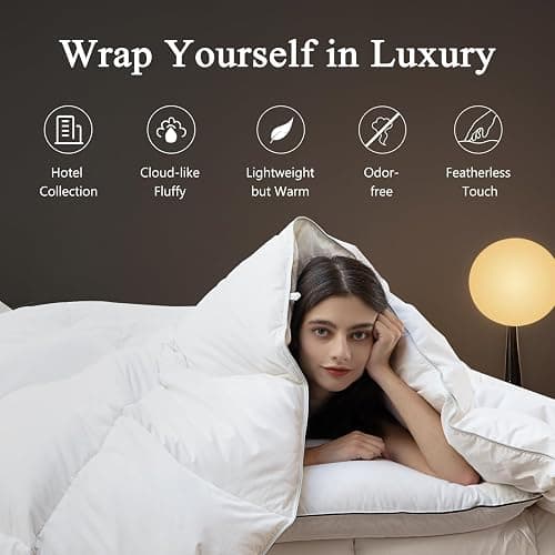 DWR Superior Luxury Feather Down Comforter Queen Size, Ultra-Soft Rose-Silk Cotton Blend Fabric, High FP All Season Medium Warmth Bed Duvet Insert(90"x90", White) thumbnail 4