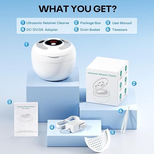 Upgraded Ultrasonic Retainer Cleaner Machine, 45kHz Ultrasonic Dentures Cleaner for Night Guards, Braces, Aligner, Toothbrush, Jewelry and More, 200ML Capacity, White thumbnail 8