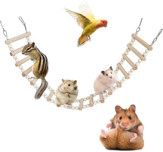 Dnoifne Rat Ladder Bridge Toy, Natural Wooden Climbing Toy for Rats, Hamsters, Birds, Parrots, Parakeets, Cockatiels, Sugar Gliders - 18 Steps - 25.98 x 3.14 Inch - Image 1