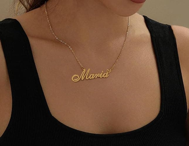 AOLO Personalized Name Necklace Custom Name Necklaces Stainless Steel Nameplate Heart Jewelry Gold Silver Color for Womens Mens thumbnail 4