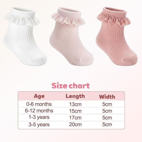 HDFHDF 6 Pairs Socks Kids Baby Girls Anti Slip Floor Spring and Autumn Cotton Learning to Walk Unsteadily Lace thumbnail 3