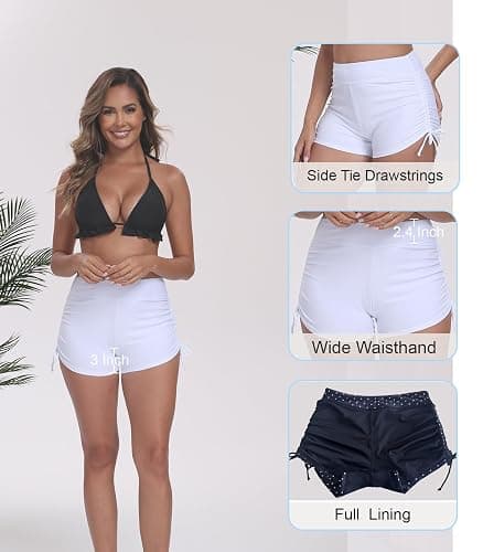 Halcurt Women's High Waisted Swim Board Shorts (Available in Plus) Tummy Control Side Drawstring Swimsuit Bottoms thumbnail 4
