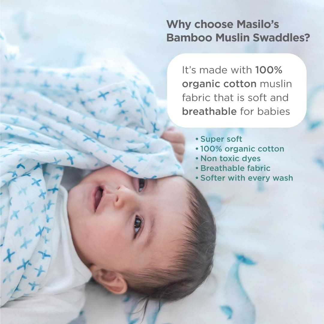 Masilo 100% Silky Soft Cotton Swaddle Wrap/New Born Swaddle Blanket/Multiuse Muslin Cloth Swaddle/Swaddle Gift Set/Soft Baby Wrap/Pack of 1/42 x 42 in - Bloom thumbnail 5