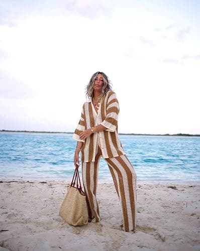 NIFTRIRY Women Cover Up Sets Button Up Tops with Pants Crochet Set Outfit 2 Piece Outfits Vacation Outfits thumbnail 2