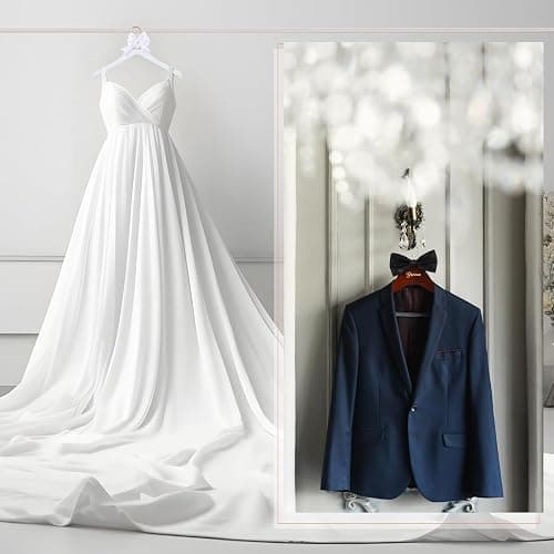 Beeveer 2 Pcs Bride Hanger for Wedding Dress Bride and Groom Wooden Wedding Dress Hanger Set with Bow Tie for Tuxedo Suit Gift Bridal Party Shower thumbnail 6