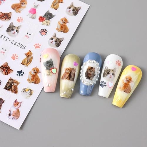 Cute Cat Nail Stickers 3 Sheets Heart Nail Decals Stickers for Nails Art Design Self-Adhesive Sticker DIY Nail Art Decoration Handmade Nails Supplies thumbnail 5