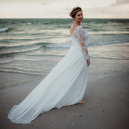 Findlovewedding Wedding Dresses for Bride with Lace Appliques Chiffon A Line Women Dress Long Sleeves Beach Bride Dress thumbnail 6