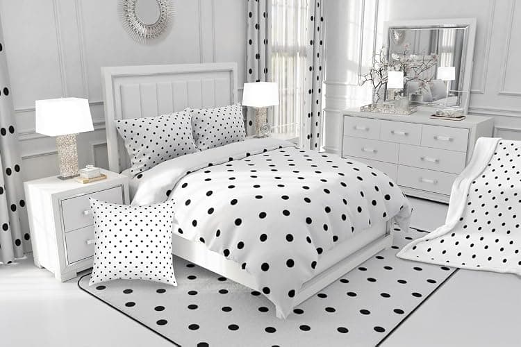 jejeloiu Polka Dots Bedding Set for Boys Girls, Black Geometric Circles Comforter Set Queen Size Simple Modern Duvet Quilt Microfiber Cartoon French Style Bedroom Decor 3 Pcs with 2 Pillow Cases thumbnail 8