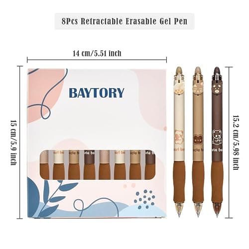 BAYTORY 8Pcs Cute Retractable Erasable Gel Pens, Blue and Black Ink Pen with Eraser Clear, Smooth Writing Comfortable to Use for Note Taking Marking Planner Crossword Puzzles (Coffee) thumbnail 3