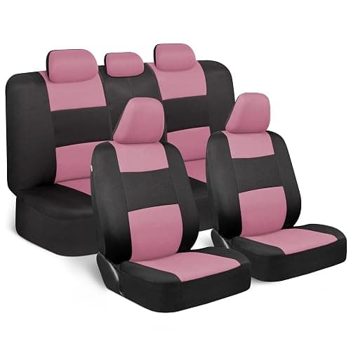 BDK PolyPro Car Seat Covers Full Set in Pink on Black, Front and Rear Split Bench Seat Covers for Cars, Easy to Install Car Seats Cover Set and Accessories for Auto Trucks Van SUV - Pink - Image 1