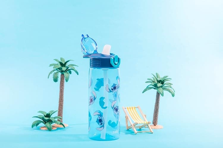 Zak Designs Disney Sage Water Bottle For School or Travel, 25oz Durable Plastic Water Bottle With Straw, Handle, and Leak-Proof, Pop-Up Spout Cover (Stitch) thumbnail 11