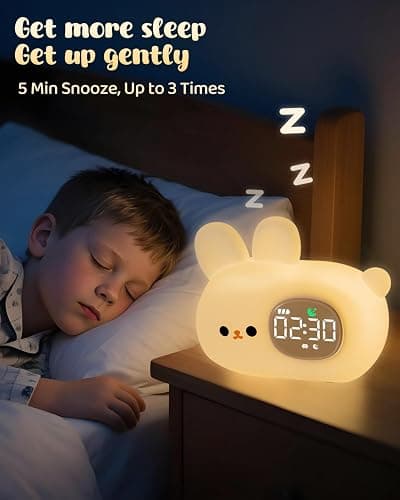 Bunny Alarm Clock for Kids with Night Light, Sleep Training Clock Time to Wake Clock, Rechargeable Silicone Light for Bedroom, Perfect Sleep Companion for Boys Girls thumbnail 8