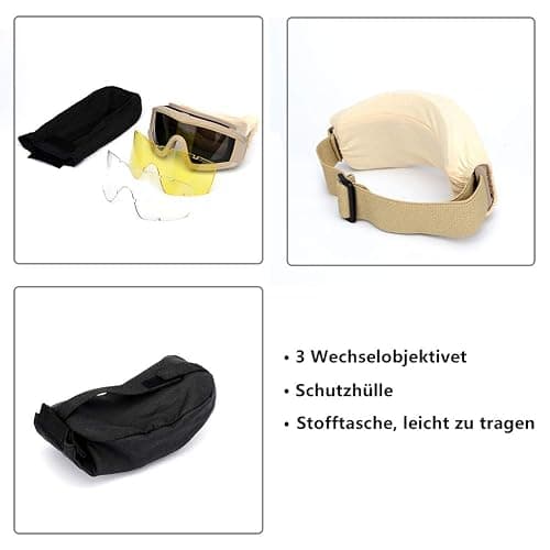 VEWOE Airsoft Tactical Goggles Anti-fog Military Glasses with 3Interchangable Lens, Safety-Goggles for Shooting Hunting - Black thumbnail 9