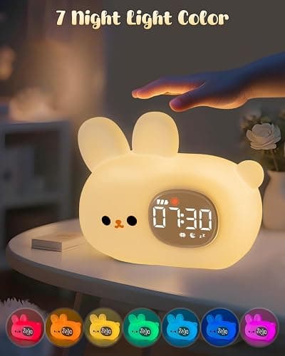 Yiliaw Bunny Alarm Clock with Night Light for Kids, Ok to Wake Clock | Cute Kids Digital Desk Clock for Bedroom, Dual Alarm, Sleep Trainer, Multicolor Night Light, White Noise, Gift for Girls Boys thumbnail 5
