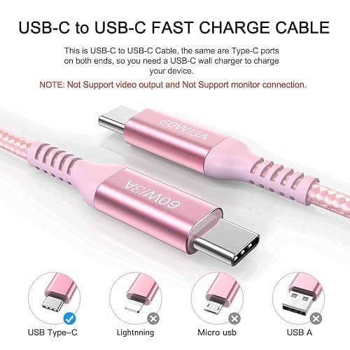 Long USB C to USB C Cable 15 ft Pink, 60W Fast Charging, USB Type C Charger Cord for iPhone 15/15 Pro,iPad Pro Air 12.9 4th, MacBook Pro, PS5, Samsung Galaxy S23 S22, Note 20 10 Ultra, Google Pixel 7 thumbnail 5