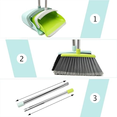 XXFLOWER Broom and Dustpan Set, Dustpans with Broom Combo for Home, Heavy Dust Broom and Dustpan Combo, Long Handle Dust Pan and Broom Set for Kitchen, Office, Pet Hair,Green, Pack of 1 thumbnail 4