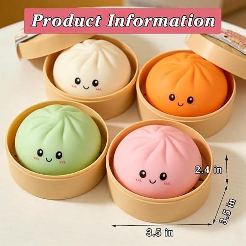 Dumpling Squeeze Toys, Glitter Dumpling Squeeze Toy with Steamer Box, Soft Dough Dumpling Stress Ball, Sensory Mystery Gifts for Kids & Adults, Classroom Prizes & Party Favors (A-Blue) thumbnail 2