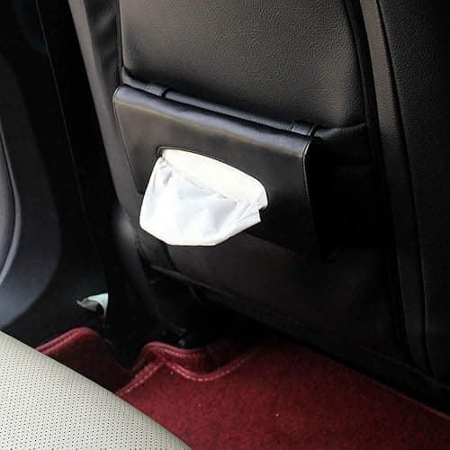 Tissue Box Holder for Car, Car Tissues Holder, Car Napkin Case, Hanging Paper Towel Clip, PU Leather Tissue Box, Paper Carton, Mask Holder for Car Black thumbnail 4