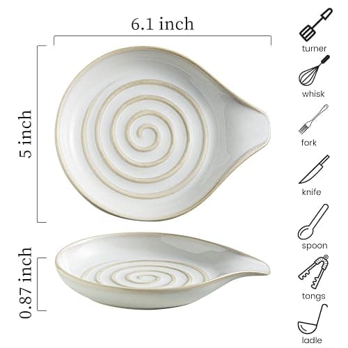 LAUCHUH Spoon Rest, Large Ceramic Spoon Holder for Kitchen Counter Spatula Rest Heat-Resistant Spoon Rest for Stove Top Cooking Utensil Holder, Farmhouse Kitchen Décor for Father's Day, Cream, 5 Inch thumbnail 3