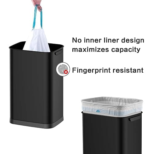 Upella 13 Gallon Stainless Steel Touchless Sensor Trash Can with, Wide Rectangular Design, Brushed Finish – Automatic Lid for Home, Office, Kitchen, Bathroom, and Commercial Use (Black) thumbnail 5