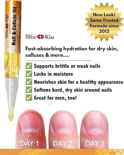 Bliss Kiss | 1 Milk & Honey | Nail Oil Cuticle Pen w/Vitamin E & Jojoba⏤Nail Strengthener Nail Growth Serum for Brittle Peeling Breaking Thin Nails thumbnail 10