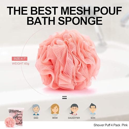 Loofah Sponge Bath Sponge for Women Men 4 Pack (Pink) thumbnail 4