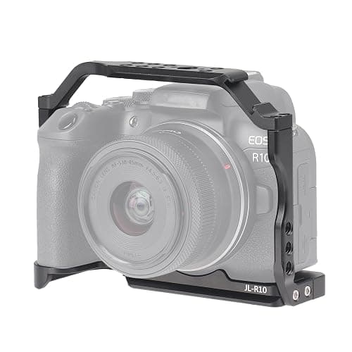 FocusFoto Camera Cage for Canon EOS R10 Mirrorless Camera, Aluminium Video Rig with NATO Rail, Cold Shoe, 1/4" Screw Mouting, 3/8"-16 Locating Pins for Arri Grip, Quick Release Plate for Arca Tripod - Image 1