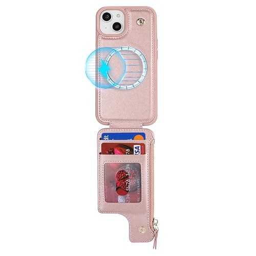 SailorTech iPhone 15 Etui mit Kartenhalter mag Safe, iPhone 15 Hülle mit Reißverschluss Kartenfach Geldbörse für iPhone 15 Handyhülle Lederhülle - Roségold thumbnail 6