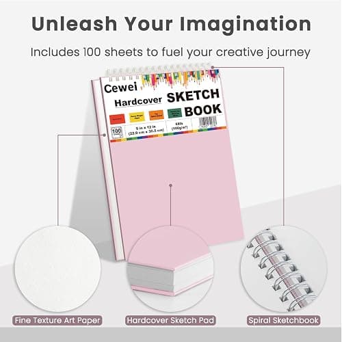 9"x12" Sketchbook Pink, 1 Pack-100 Sheets Cute Sketchbook for Girls, 68lb/100gsm Pink Sketch Book, Spiral Drawing Pad, Art Supplies for 9-12 Girls. thumbnail 4
