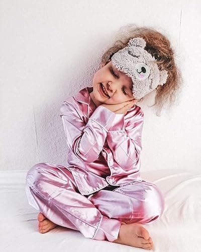 Toddler Baby Kids Satin Pajamas Set, Long Sleeve Button-Down Sleepwear PJs for Girls thumbnail 2