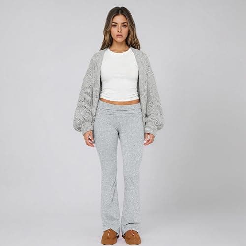 Slakkenreis Flare Leggings for Women Fold Over Wide Leg Yoga Pants Y2K Low Rise Sweatpants Plus Size Workout Cotton Leggings thumbnail 3
